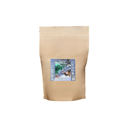 Bag of Masals SuperSmuoks deer and elk scent lure, 1 kg, featuring natural ingredients used for hunting or wildlife attracting.